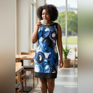 I.N. Studio Blue and Black Swirl Midi Dress